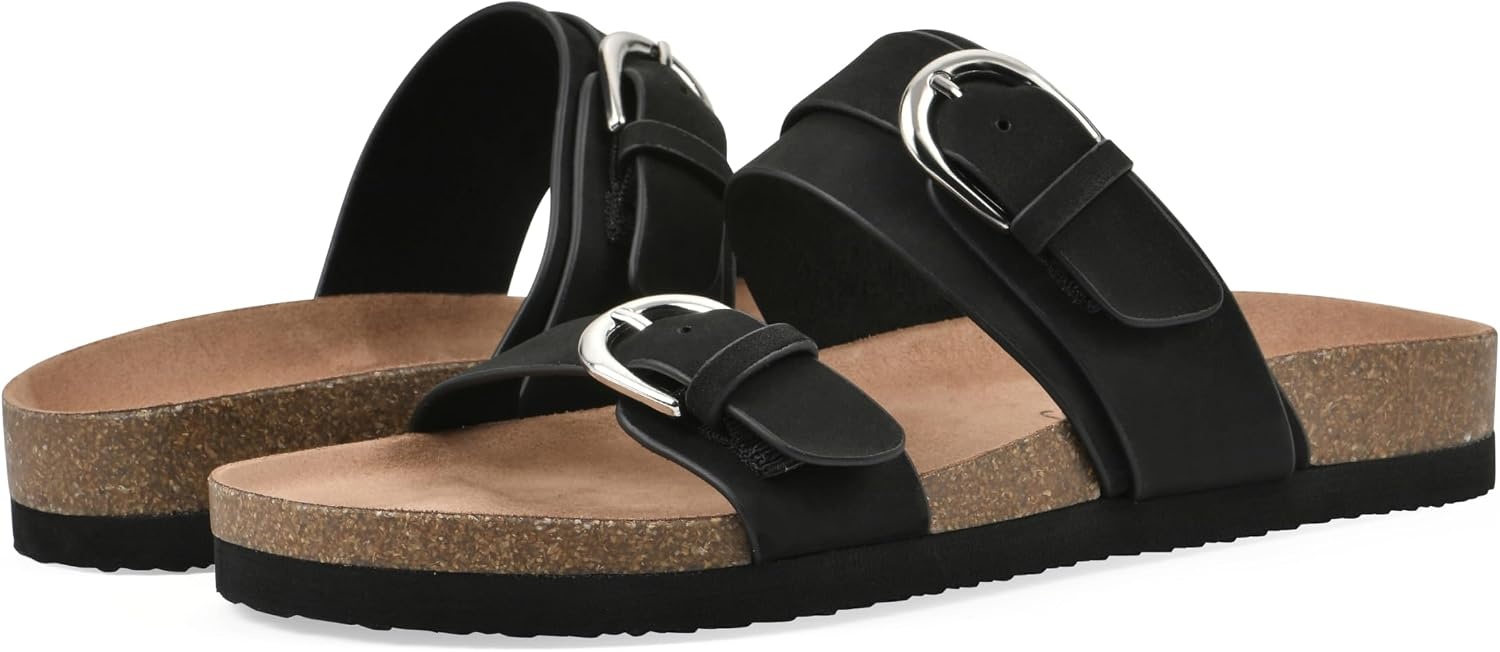 image:imageWHITE MOUNTAIN Womens Hardball DoubleBuckle Signature ComfortMolded Footbed SandalBlackNubuck