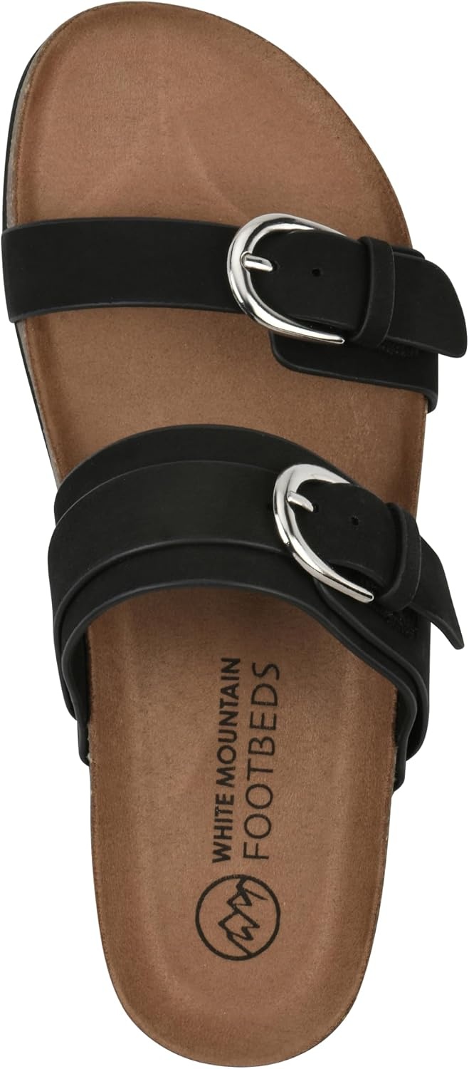 image:imageWHITE MOUNTAIN Womens Hardball DoubleBuckle Signature ComfortMolded Footbed SandalBlackNubuck