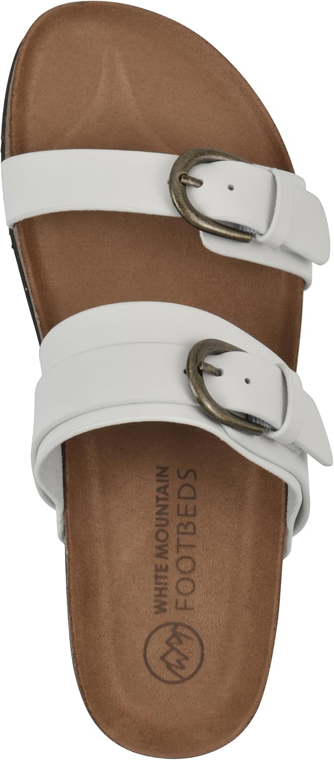 image:imageWHITE MOUNTAIN Womens Hardball DoubleBuckle Signature ComfortMolded Footbed SandalWhiteLeather