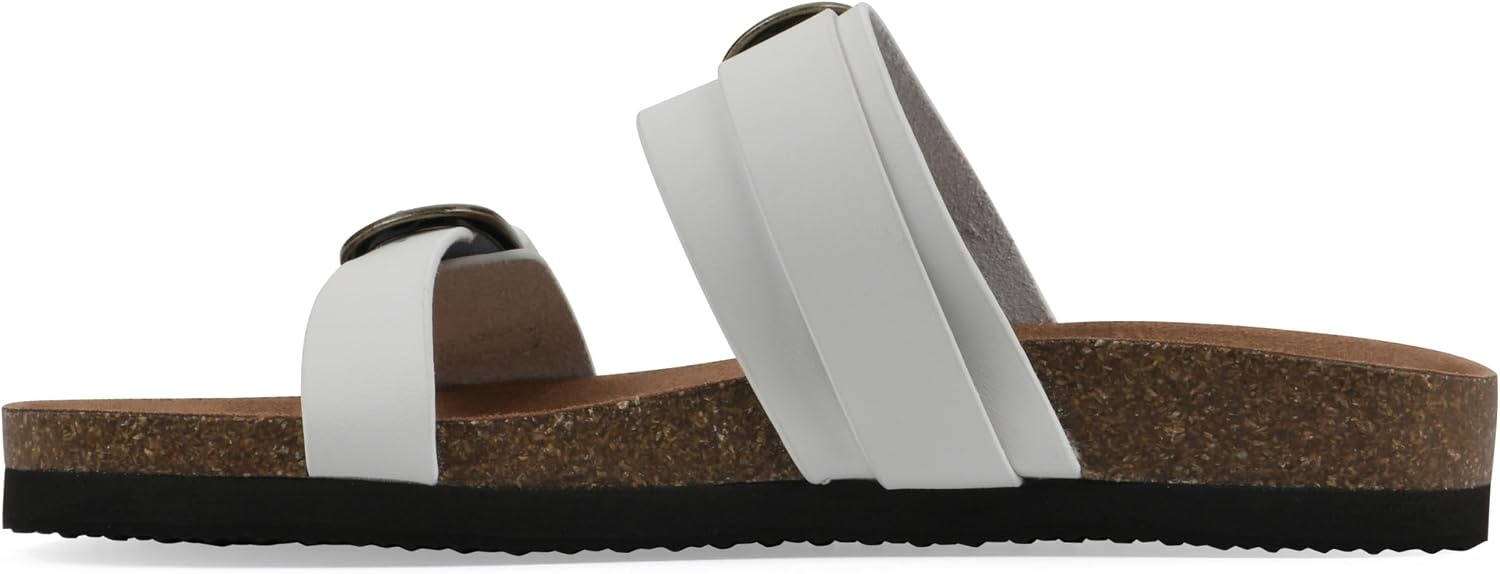 image:imageWHITE MOUNTAIN Womens Hardball DoubleBuckle Signature ComfortMolded Footbed SandalWhiteLeather