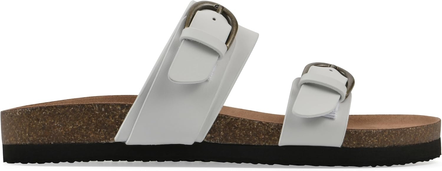 image:imageWHITE MOUNTAIN Womens Hardball DoubleBuckle Signature ComfortMolded Footbed SandalWhiteLeather