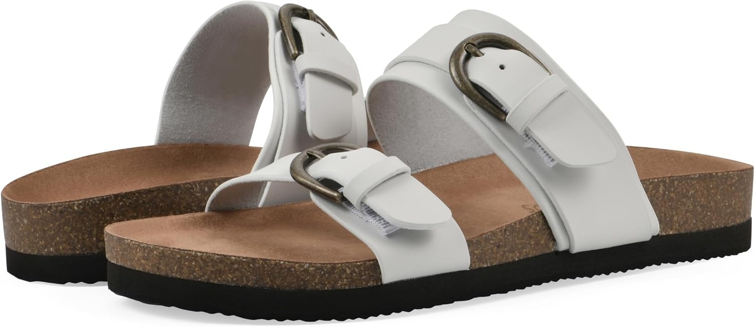 image:imageWHITE MOUNTAIN Womens Hardball DoubleBuckle Signature ComfortMolded Footbed SandalWhiteLeather