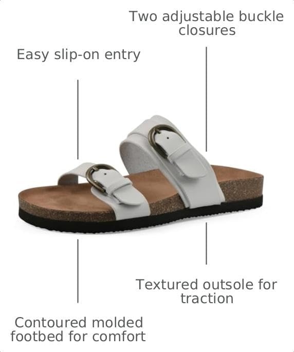 image:imageWHITE MOUNTAIN Womens Hardball DoubleBuckle Signature ComfortMolded Footbed SandalWhiteLeather