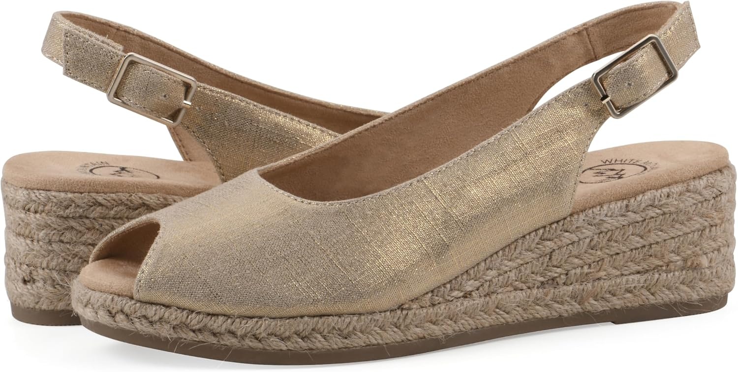 image:imageWHITE MOUNTAIN Womens Maize Slingback Espadrille Wedge SandalAntique Gold Fabric