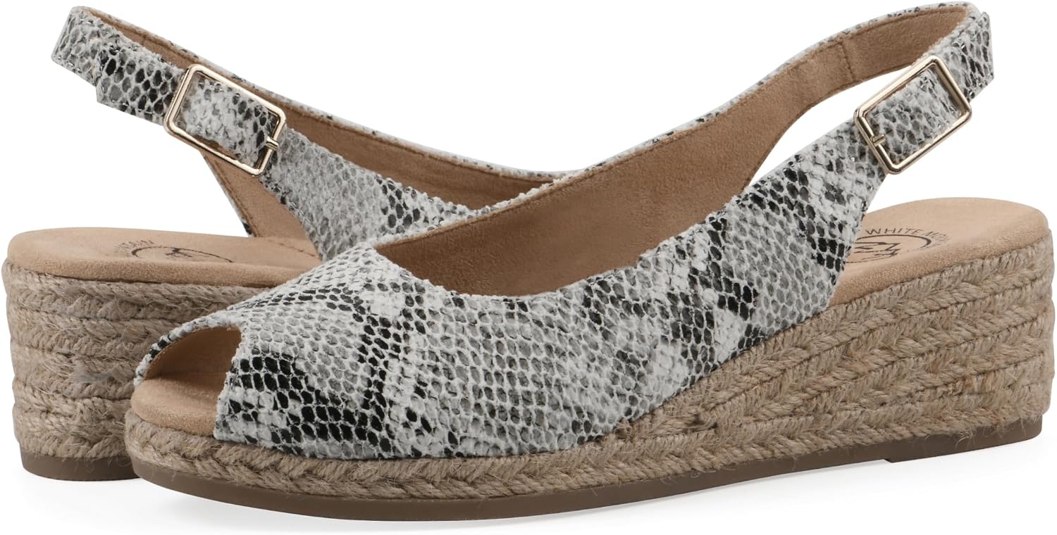 image:imageWHITE MOUNTAIN Womens Maize Slingback Espadrille Wedge SandalBlack White Snake Print Fabric