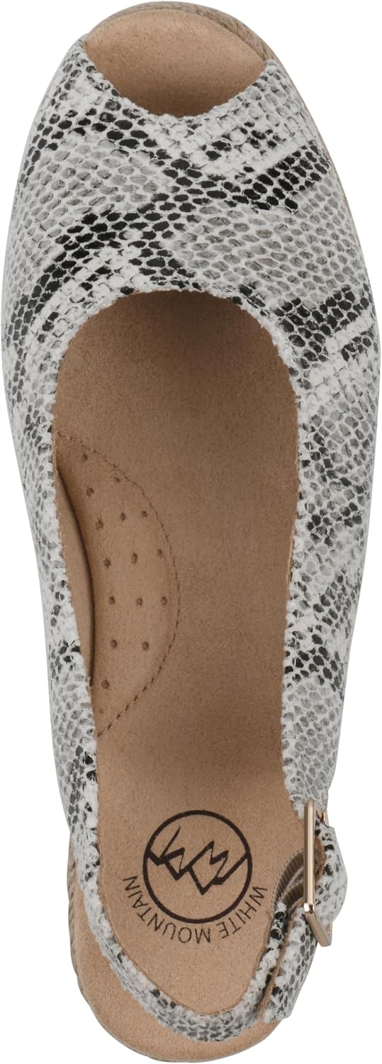image:imageWHITE MOUNTAIN Womens Maize Slingback Espadrille Wedge SandalBlack White Snake Print Fabric