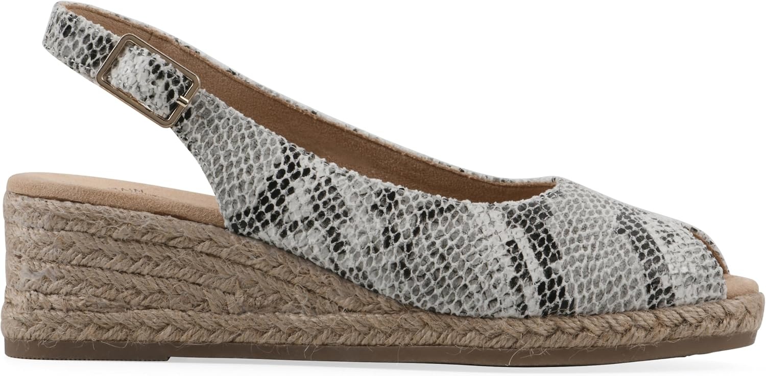 image:imageWHITE MOUNTAIN Womens Maize Slingback Espadrille Wedge SandalBlack White Snake Print Fabric