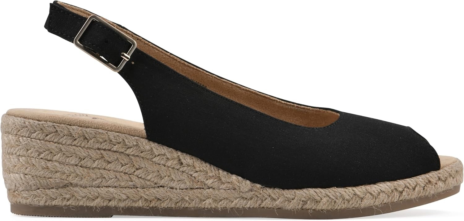 image:imageWHITE MOUNTAIN Womens Maize Slingback Espadrille Wedge SandalBlack Fabric
