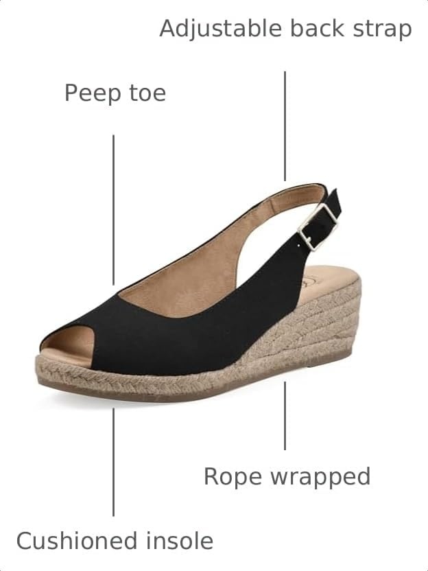 image:imageWHITE MOUNTAIN Womens Maize Slingback Espadrille Wedge SandalBlackFabric