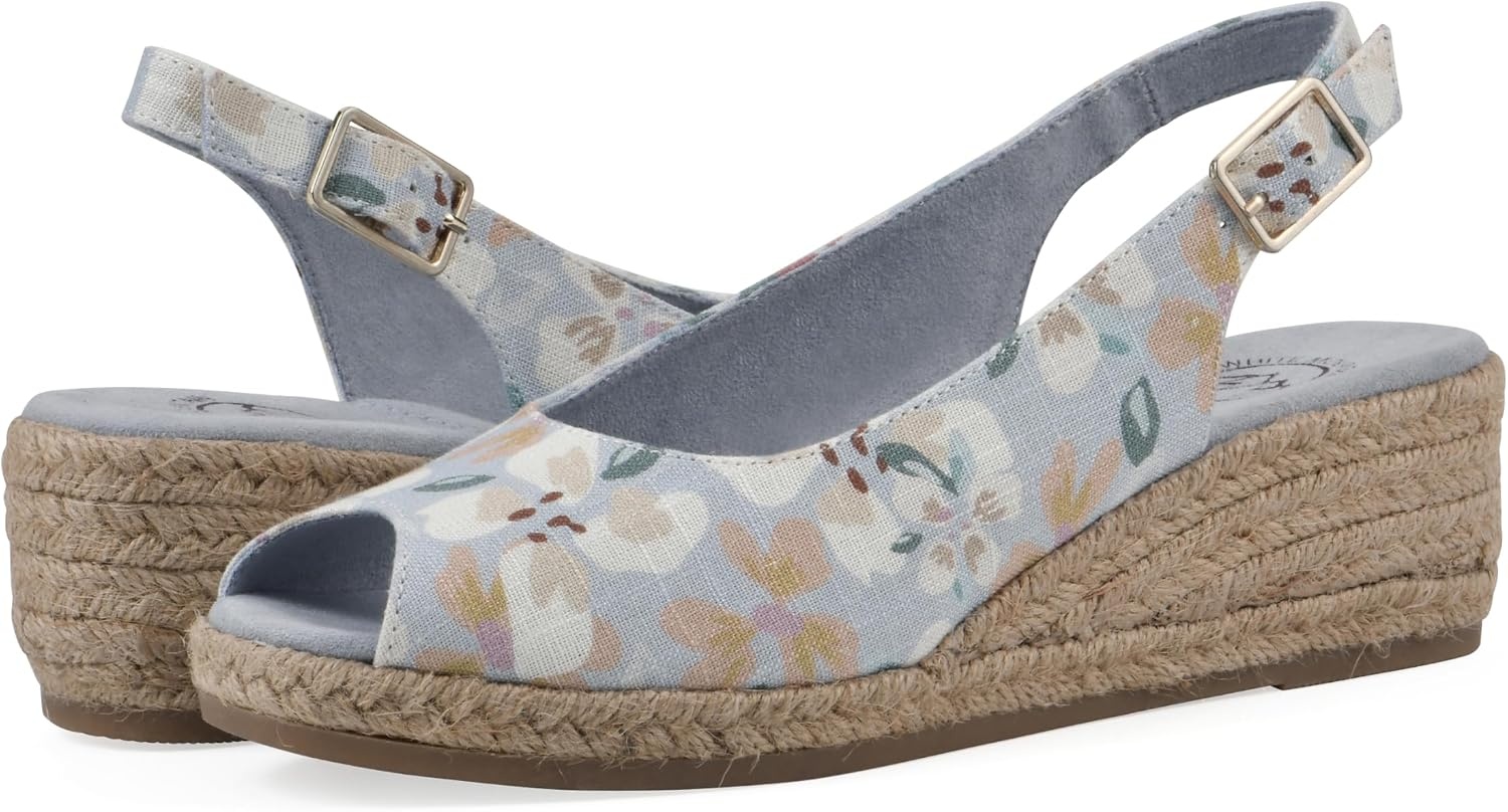 image:imageWHITE MOUNTAIN Womens Maize Slingback Espadrille Wedge SandalLtblueFloralFab