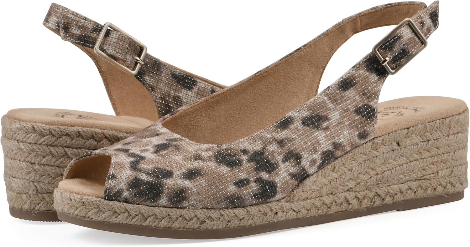 image:imageWHITE MOUNTAIN Womens Maize Slingback Espadrille Wedge SandalNaturalMetLeopardFabric