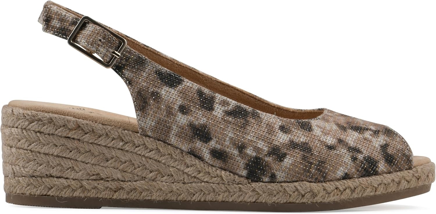 image:imageWHITE MOUNTAIN Womens Maize Slingback Espadrille Wedge SandalNaturalMetLeopardFabric