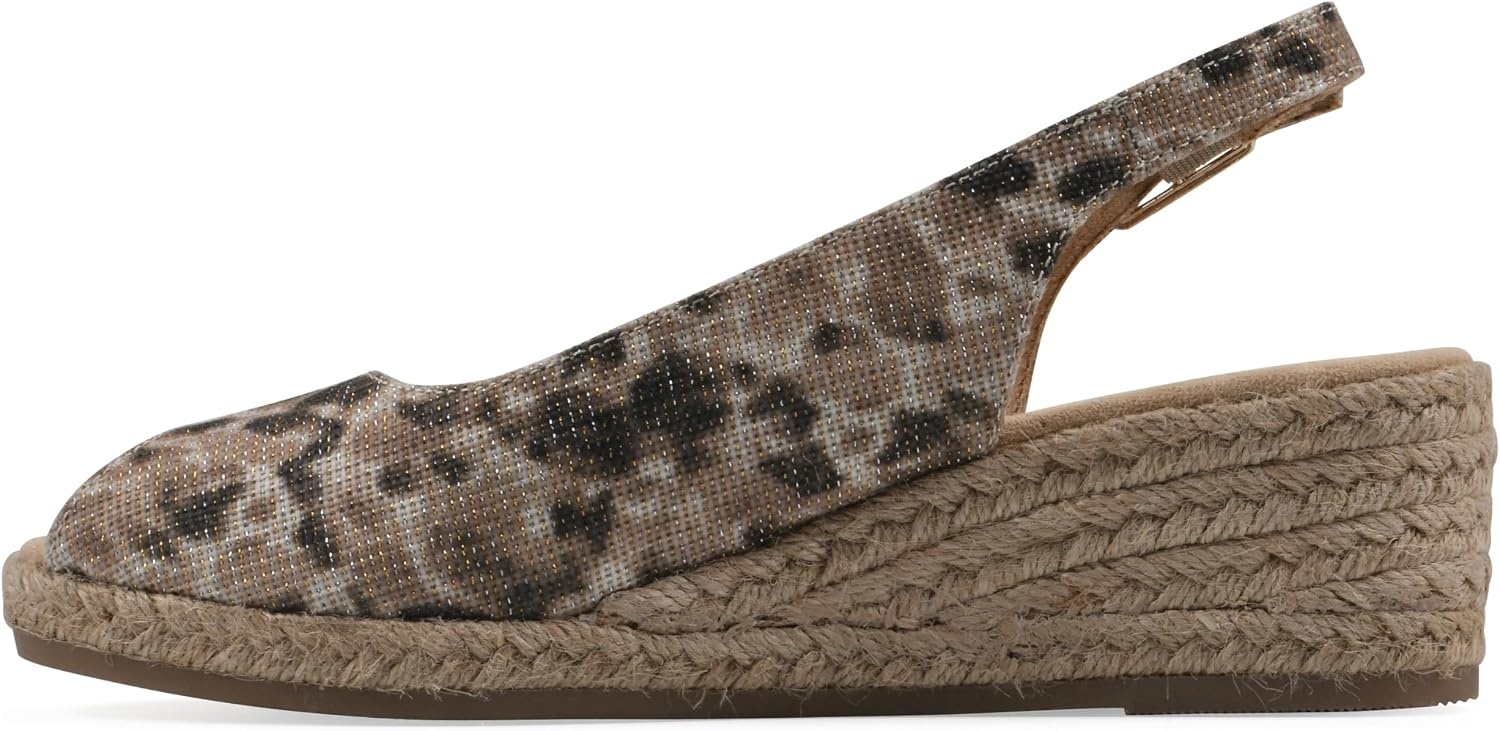 image:imageWHITE MOUNTAIN Womens Maize Slingback Espadrille Wedge SandalNaturalMetLeopardFabric