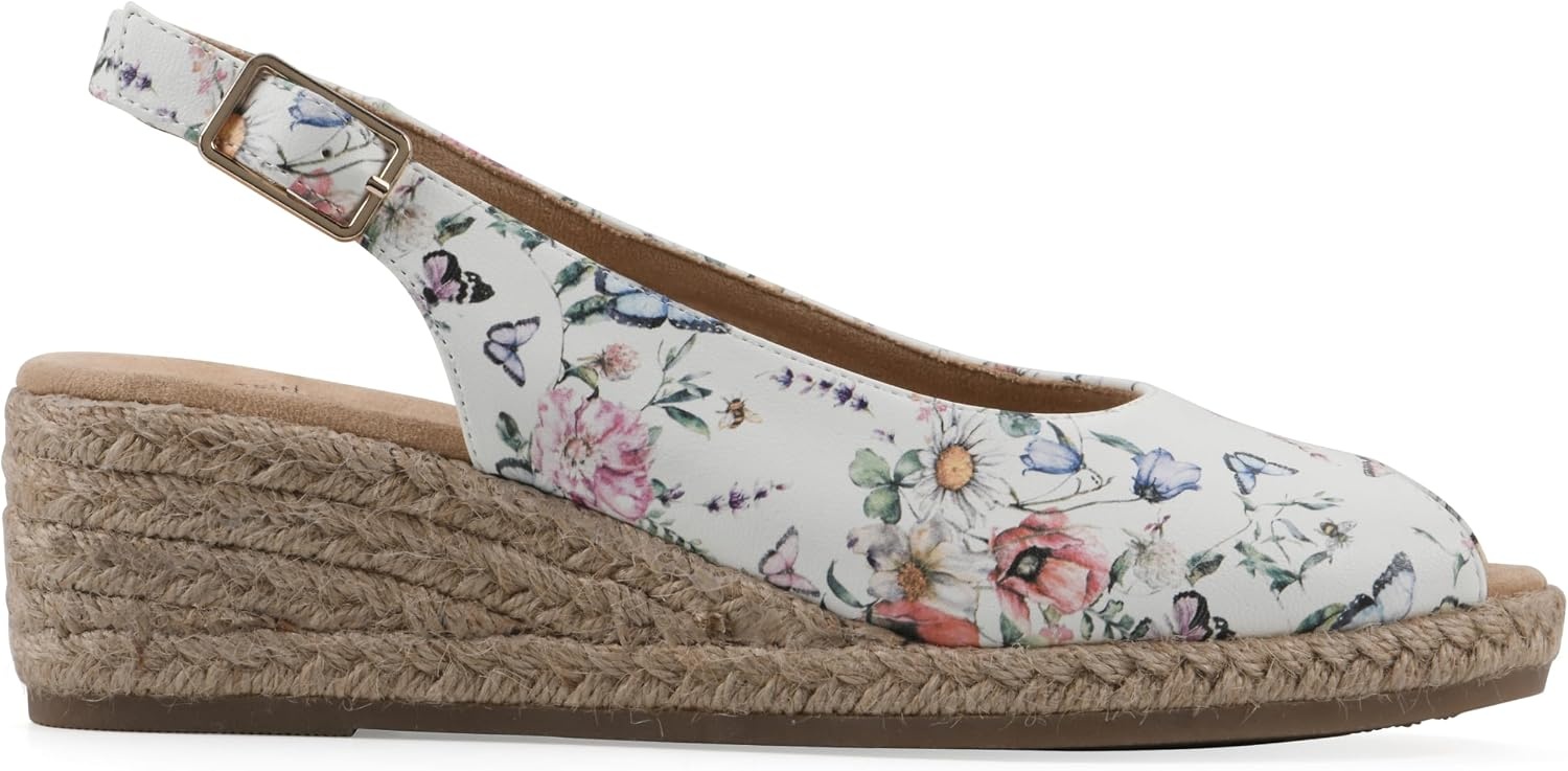 image:imageWHITE MOUNTAIN Womens Maize Slingback Espadrille Wedge SandalWhite Butterfly Multi