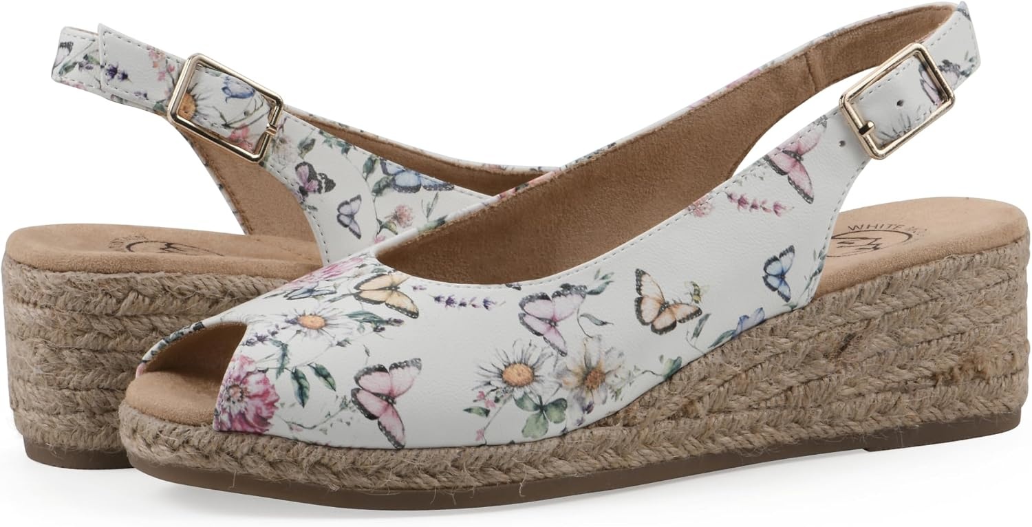 image:imageWHITE MOUNTAIN Womens Maize Slingback Espadrille Wedge SandalWhite Butterfly Multi