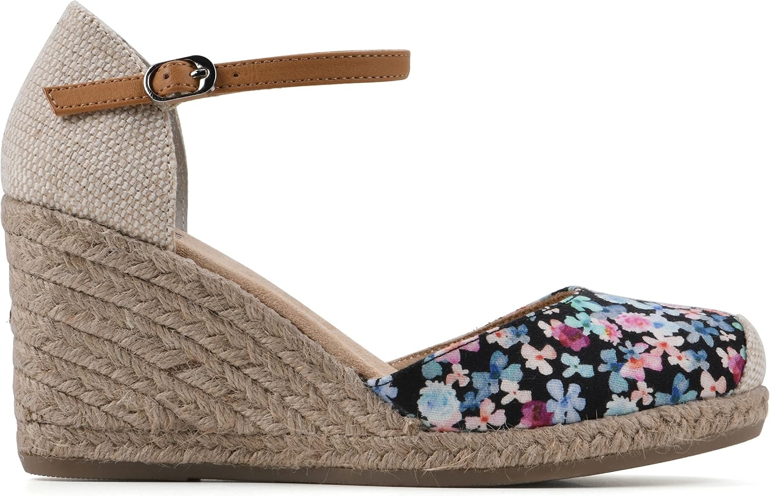 image:imageWHITE MOUNTAIN Womens Mamba Espadrille Wedge SandalBlackFloralFabric