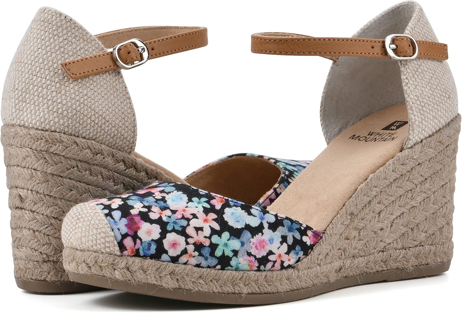 image:imageWHITE MOUNTAIN Womens Mamba Espadrille Wedge SandalBlackFloralFabric