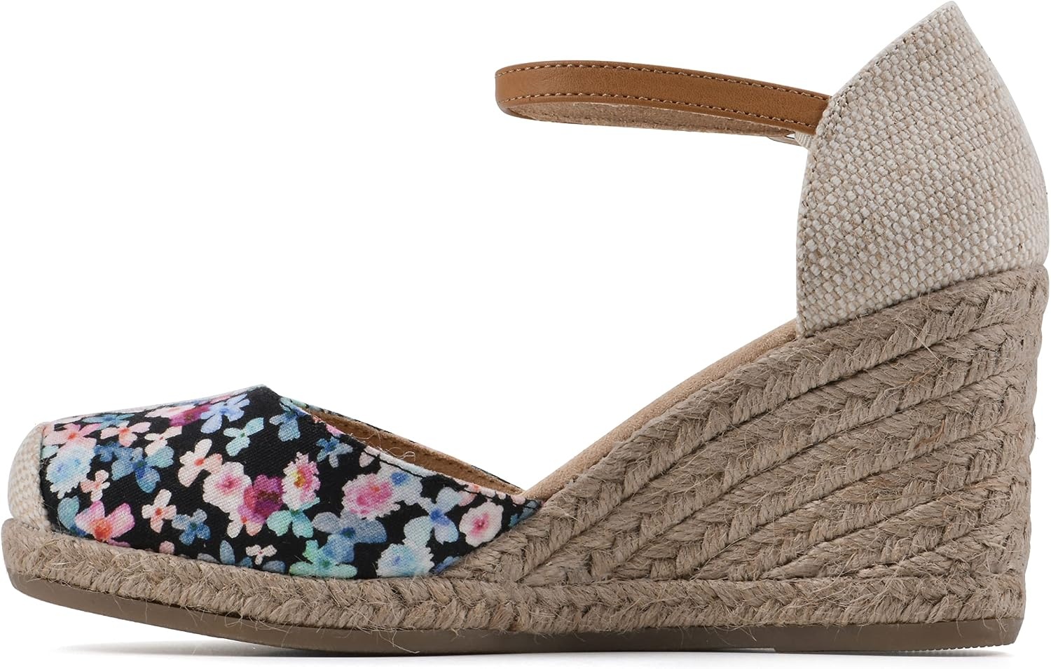 image:imageWHITE MOUNTAIN Womens Mamba Espadrille Wedge SandalBlackFloralFabric