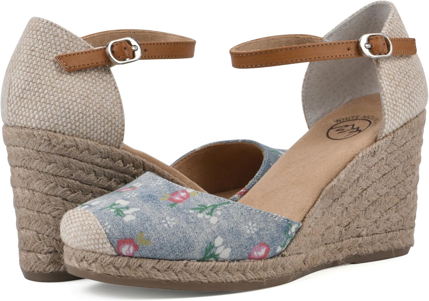 image:imageWHITE MOUNTAIN Womens Mamba Espadrille Wedge SandalLtblueFloralDenim