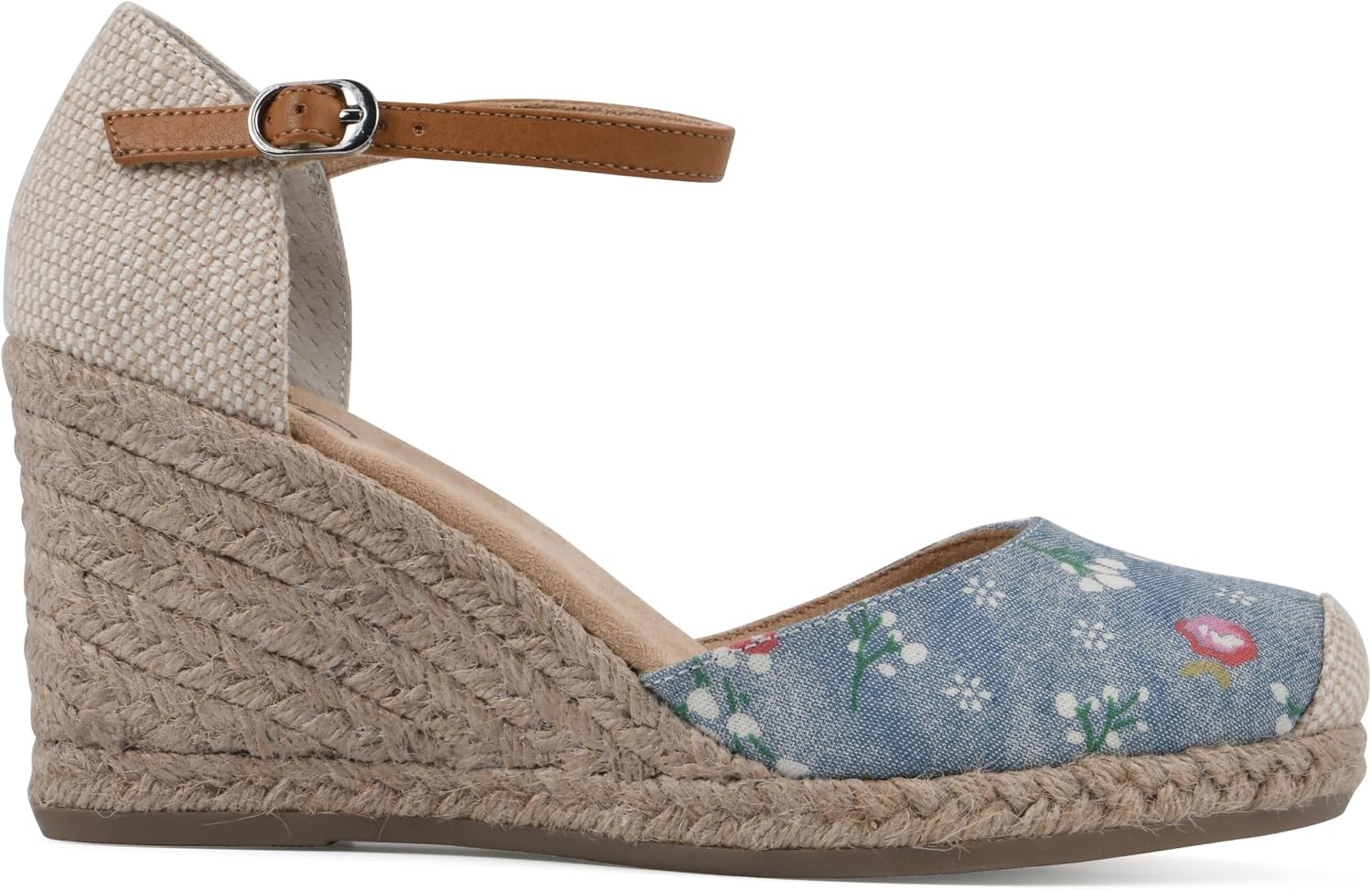 image:imageWHITE MOUNTAIN Womens Mamba Espadrille Wedge SandalLtblueFloralDenim