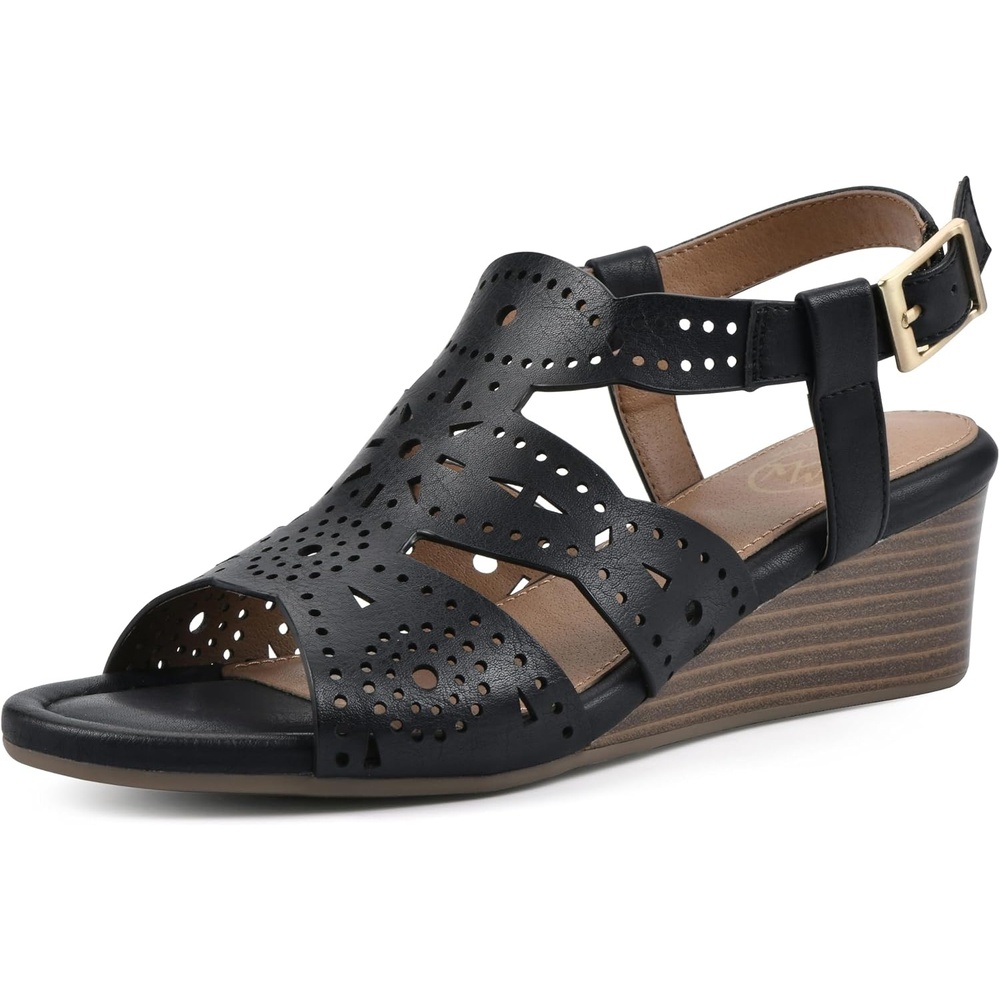 image:imageWHITE MOUNTAIN Womens Brush Up Wedge SandalBlackBurnSmooth