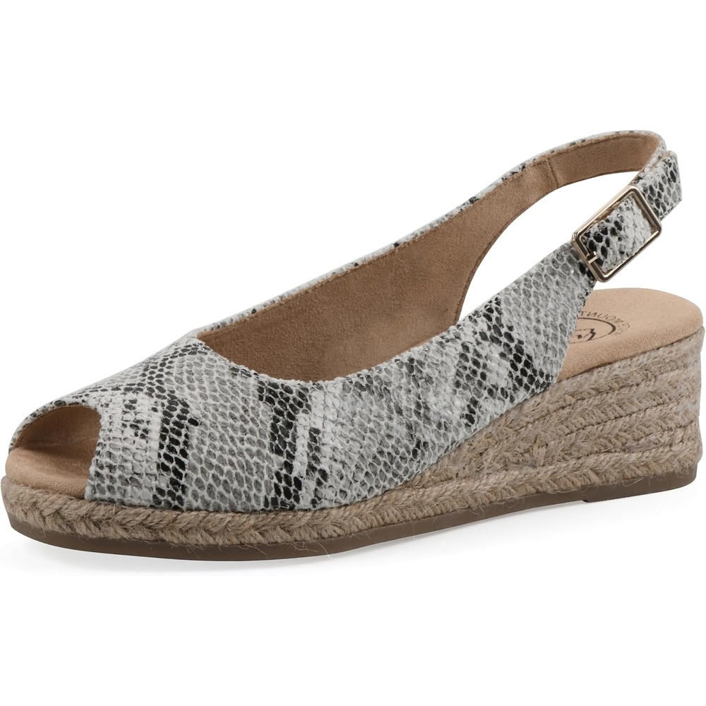 image:imageWHITE MOUNTAIN Womens Maize Slingback Espadrille Wedge SandalBlack White Snake Print Fabric
