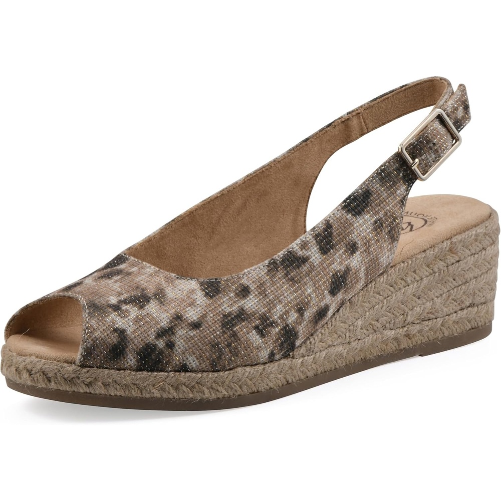 image:imageWHITE MOUNTAIN Womens Maize Slingback Espadrille Wedge SandalNaturalMetLeopardFabric