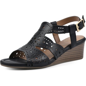 WHITE MOUNTAIN Women’s Brush Up Wedge Sandal(Black/Burn/Smooth)