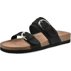 WHITE MOUNTAIN Women’s Hardball Double-Buckle Signature Comfort-Molded Footbed Sandal(Black/Nubuck)