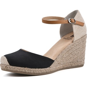 WHITE MOUNTAIN Women’s Mamba Espadrille Wedge Sandal(Black/Fabric)
