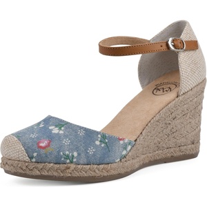 WHITE MOUNTAIN Women’s Mamba Espadrille Wedge Sandal(Lt.blue/Floral/Denim)