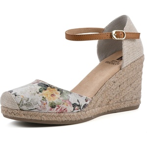 WHITE MOUNTAIN Women’s Mamba Espadrille Wedge Sandal(White/Floral/Smooth)