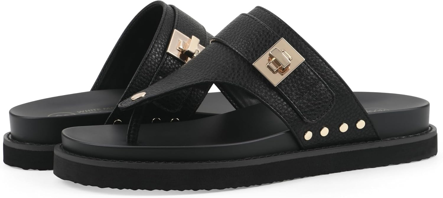 image:imageWhite Mountain Womens Malabar Thong Footbed SandalBlack Smooth WBlack Footbed