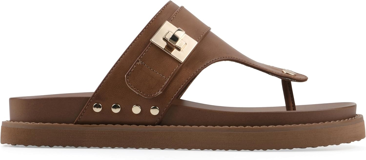image:imageWhite Mountain Womens Malabar Thong Footbed SandalDark Tan Smooth