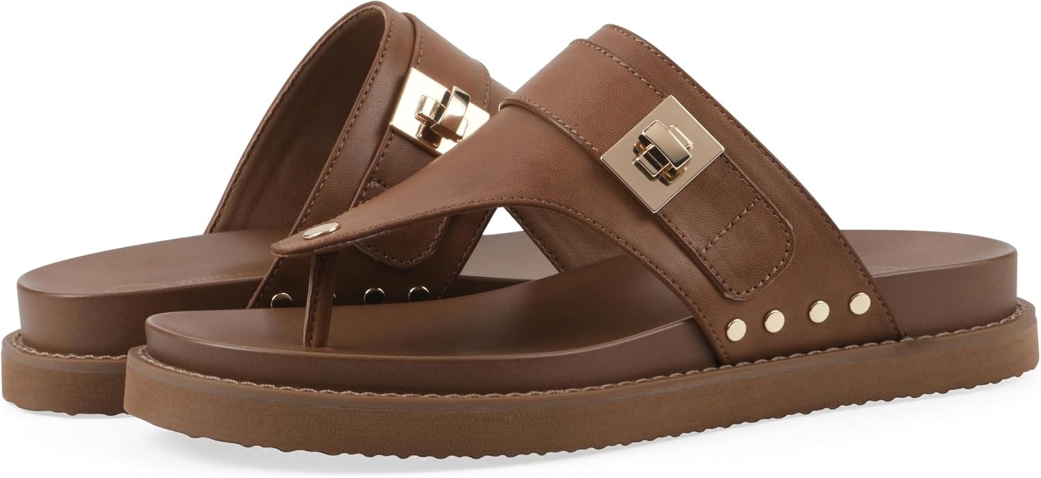 image:imageWhite Mountain Womens Malabar Thong Footbed SandalDark Tan Smooth