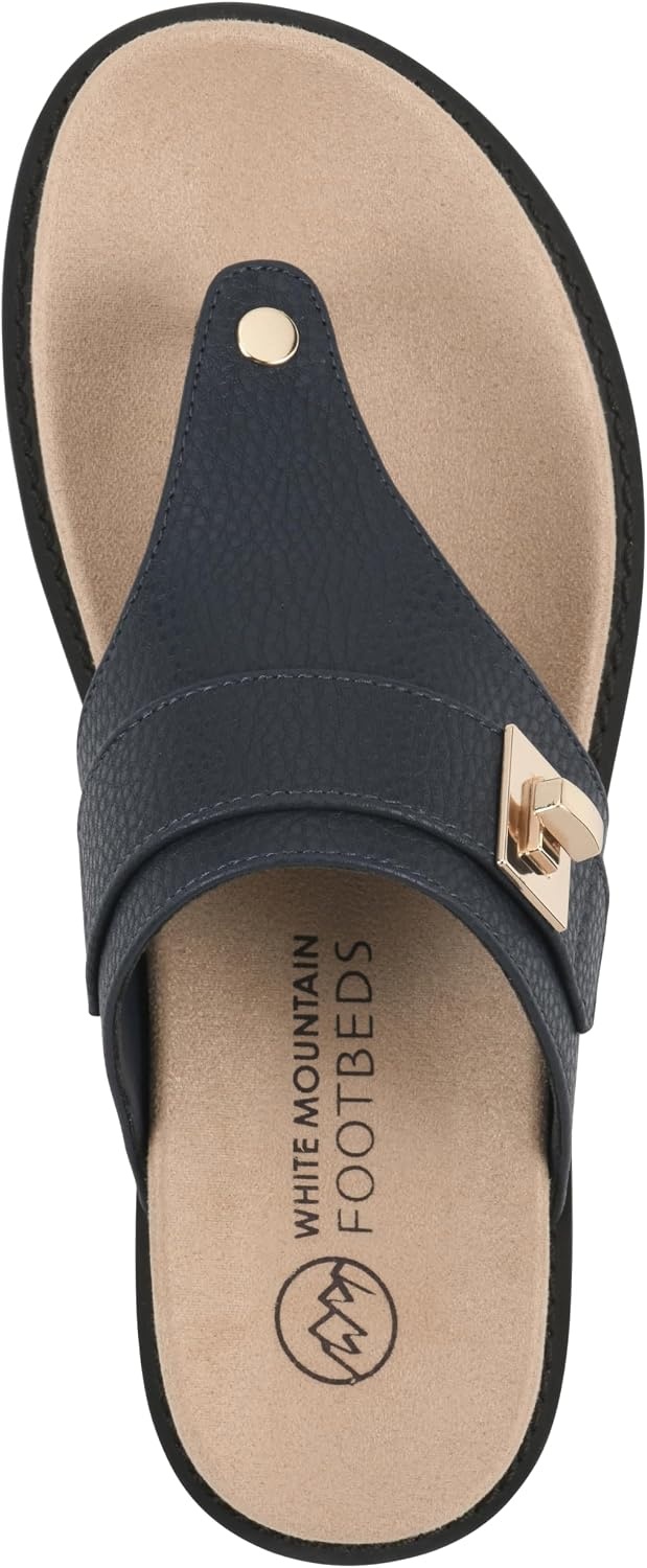 image:imageWhite Mountain Womens Malabar Thong Footbed SandalNavy Smooth