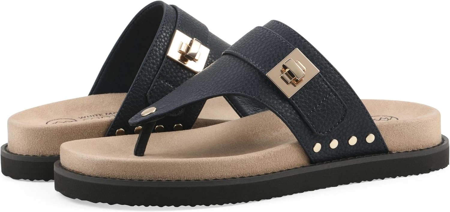 image:imageWhite Mountain Womens Malabar Thong Footbed SandalNavy Smooth