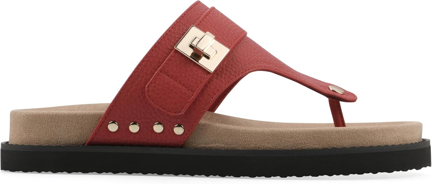 image:imageWhite Mountain Womens Malabar Thong Footbed SandalRed Smooth