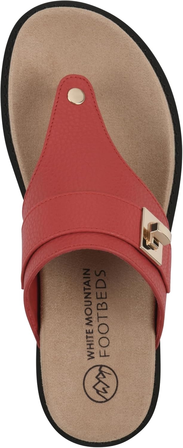 image:imageWhite Mountain Womens Malabar Thong Footbed SandalRed Smooth