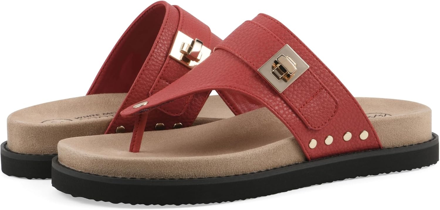 image:imageWhite Mountain Womens Malabar Thong Footbed SandalRed Smooth