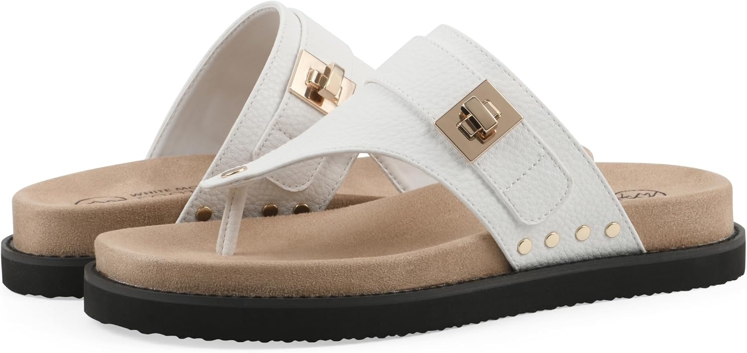 image:imageWhite Mountain Womens Malabar Thong Footbed SandalWhite Smooth