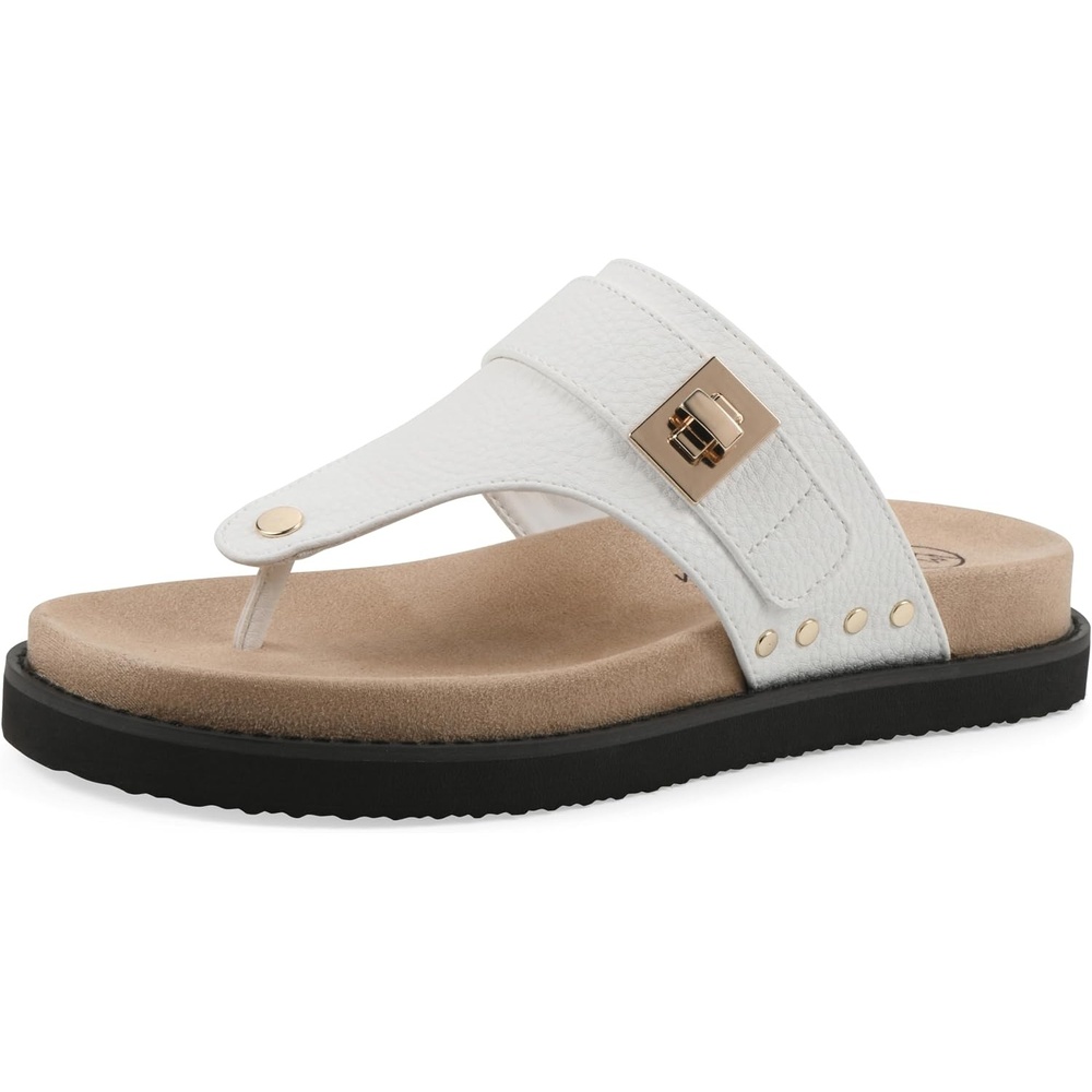 image:imageWhite Mountain Womens Malabar Thong Footbed SandalWhite Smooth